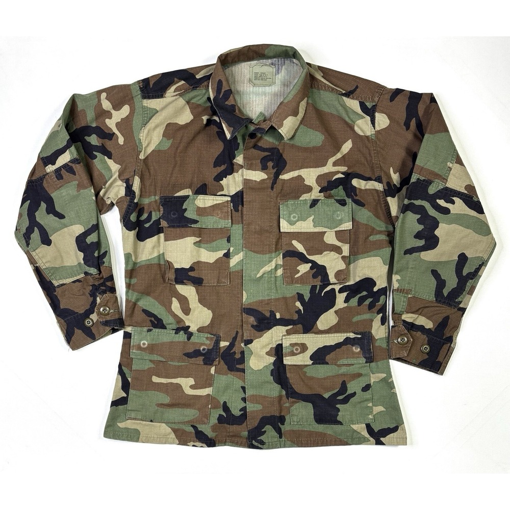 Camouflage Combat Jacket Mens Medium Regular Long Sleeve Button Camo